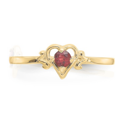 14K YELLOW GOLD GARNET BIRTHSTONE HEART RING