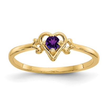 14K YELLOW GOLD AMETHYST BIRTHSTONE HEART RING