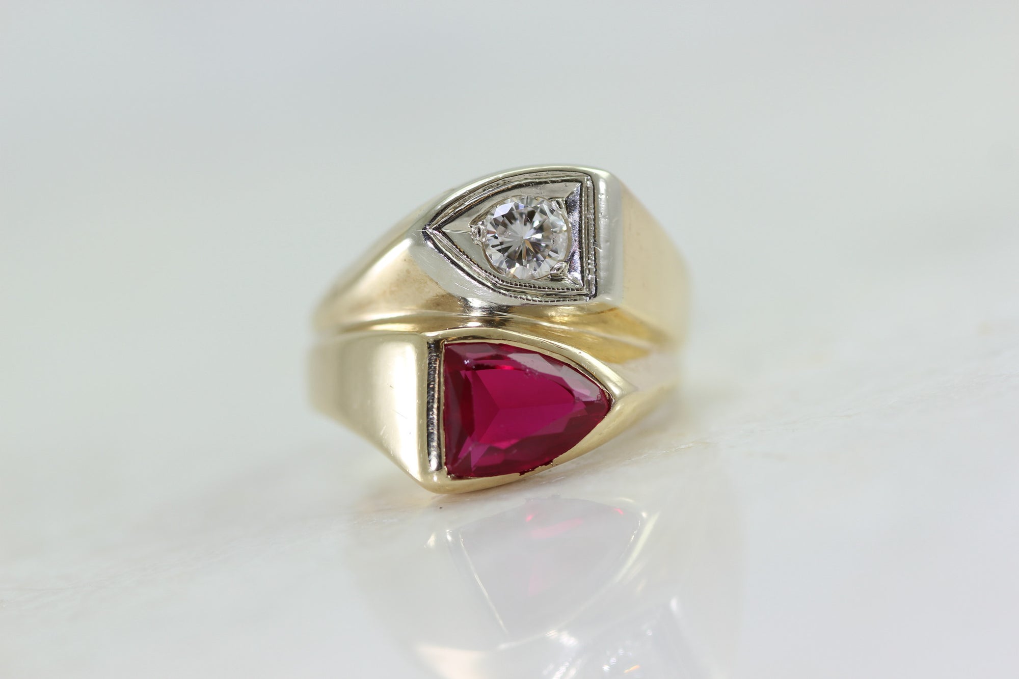 ANTIQUE DIAMOND \u0026 RUBY MENS RING 14k 