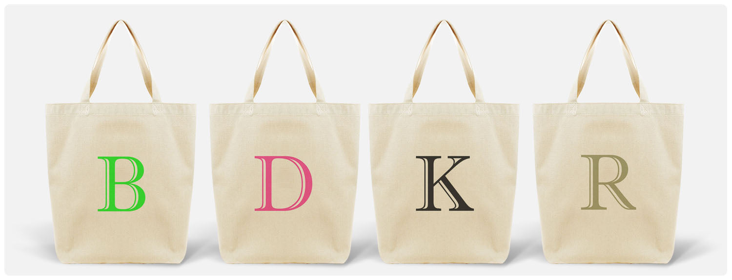 Monogram Tote Bags Intitial with Engraved Font