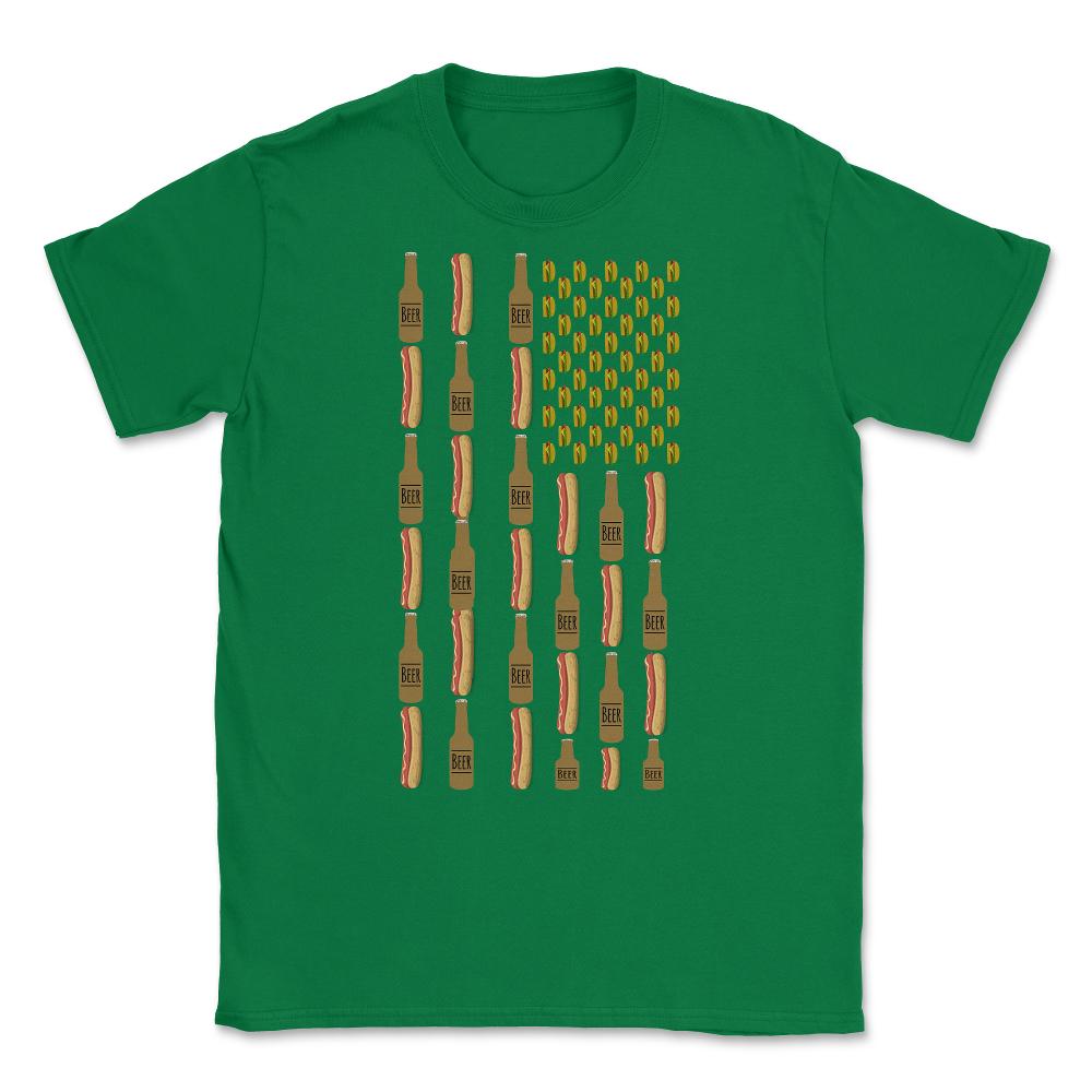 Hot Dogs Beer Flag 4th of July Unisex T-Shirt - Green