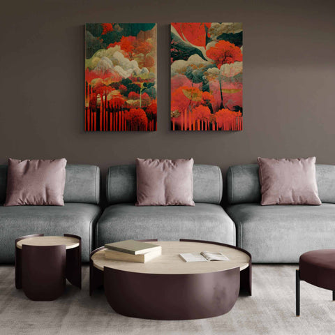 Dramatic red Asian prints on  canvas 