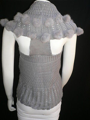 New Women Gray Trendy Knit Shawl Warm Sexy Top Faux Fun Ball Fashion