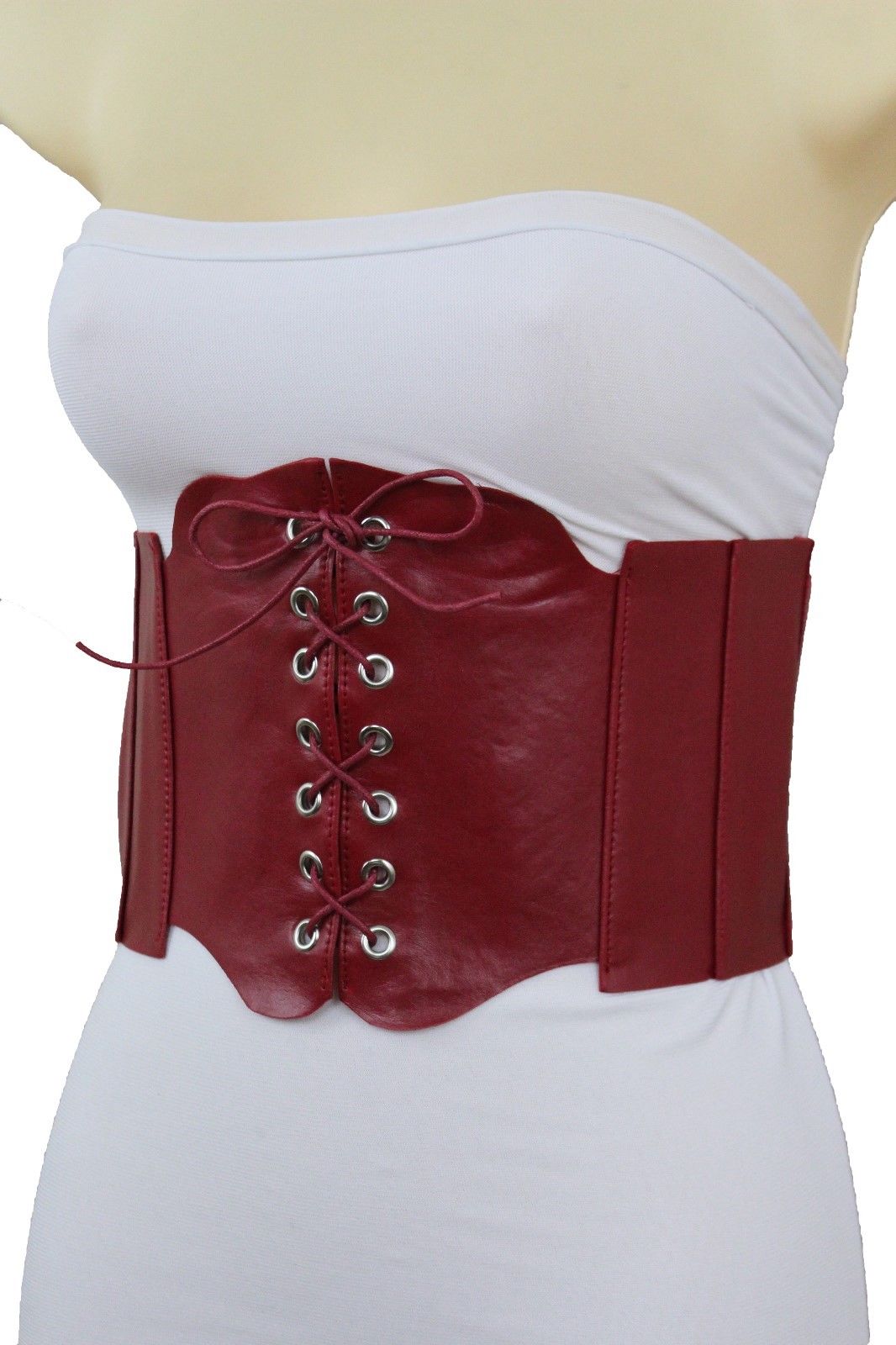 Silver Gunmetal Red Purple Faux Leather Wide Sexy Corset Belt Hip High ...