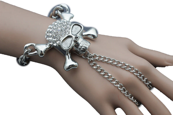 Silver Metal Hand Chain Wrist Bracelet Slave Ring Pirate Skeleton Skull New Women Accessories