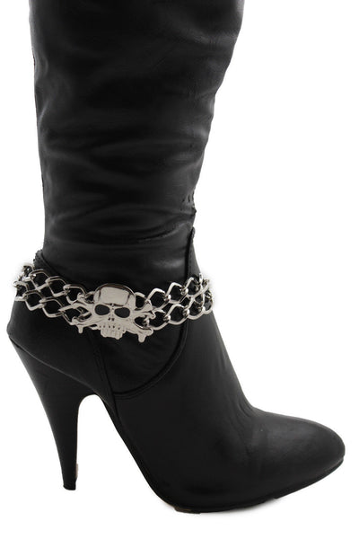 Silver Metal Boot Bracelet  Chains Skull Skeleton Bling Anklet Charm Heels New Women Biker Style - alwaystyle4you - 7