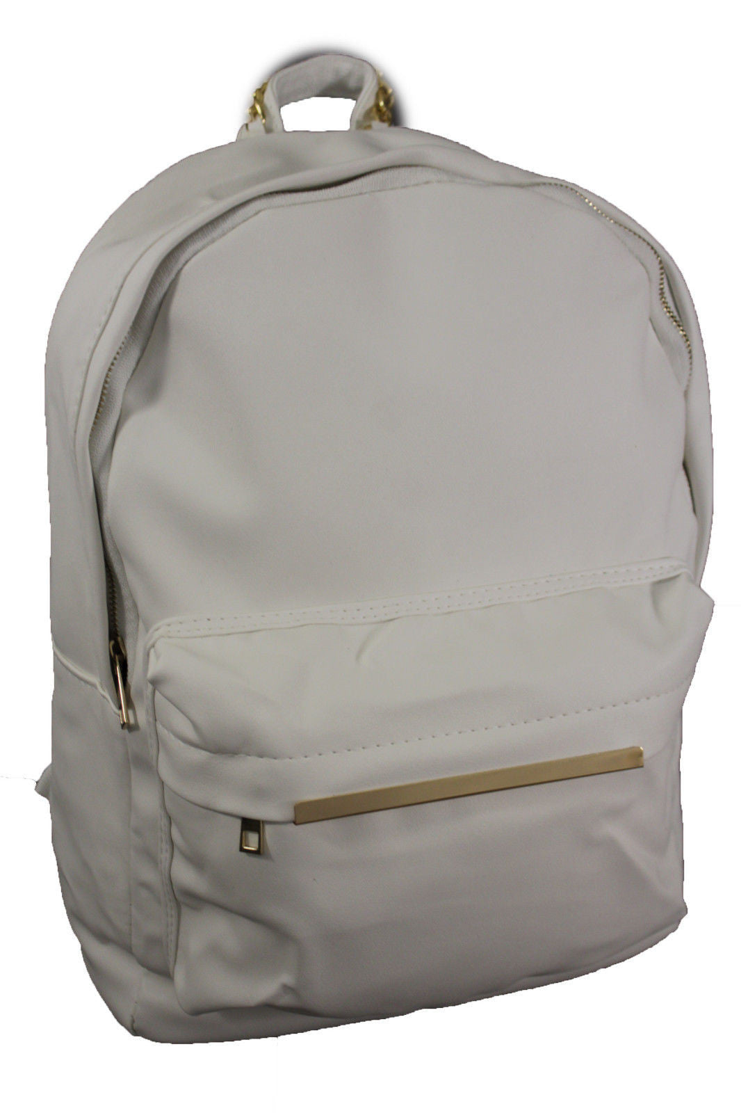 White Cream Faux Leather School Bag Back Pack Travel Gold Metal Chains ...