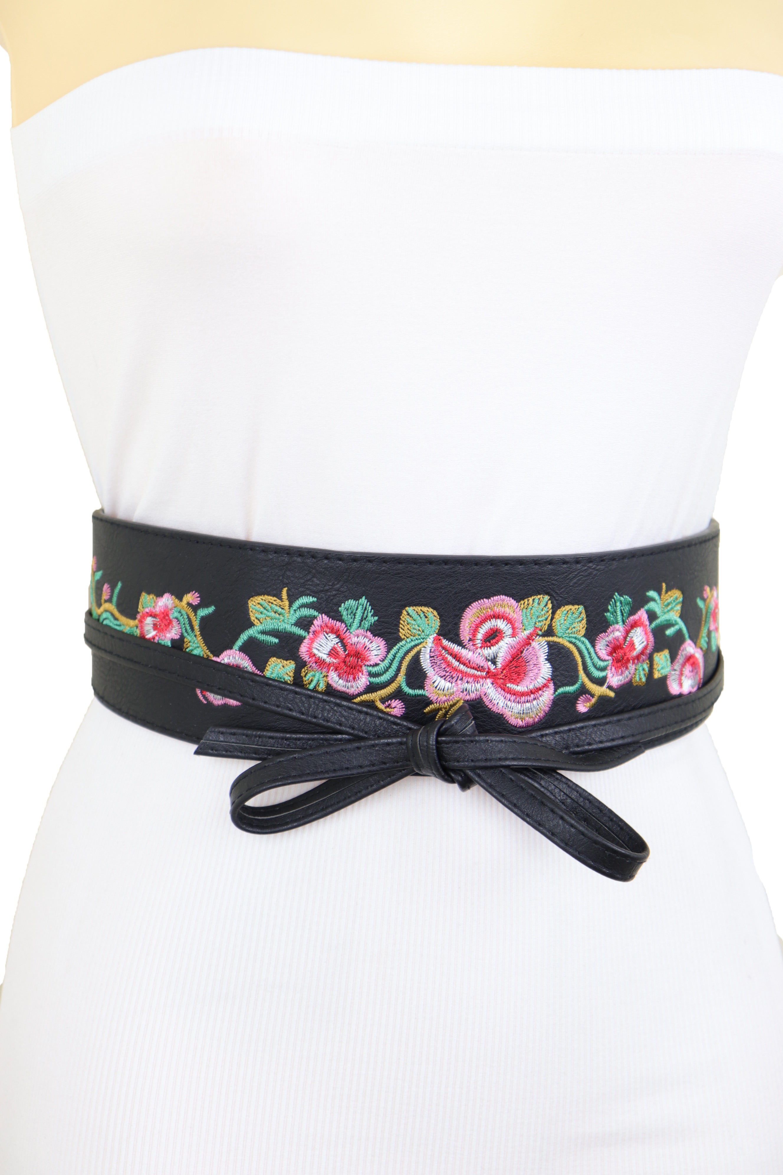 Brand New Women Wide Black Faux Leather Wrap Around Tie Fashion Belt H ...