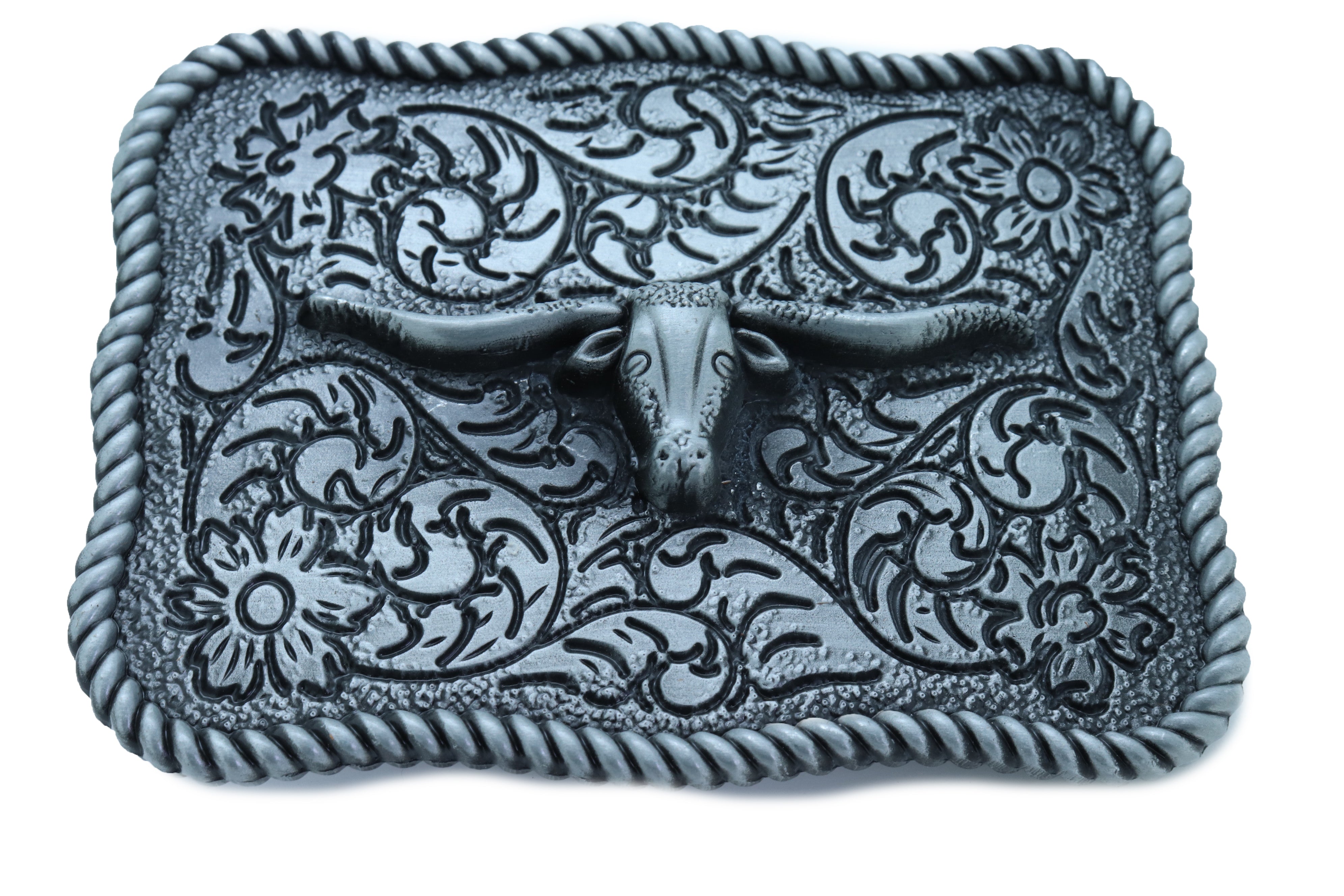 Brand New Men Buckle Silver Metal Bull Square Western Fashion Filigree ...