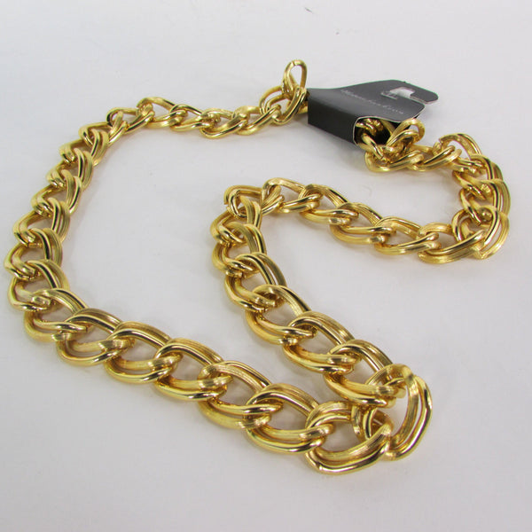 Gold Heavy Metal Double Chain Links Long Chunky Necklace Hip Hop New M ...