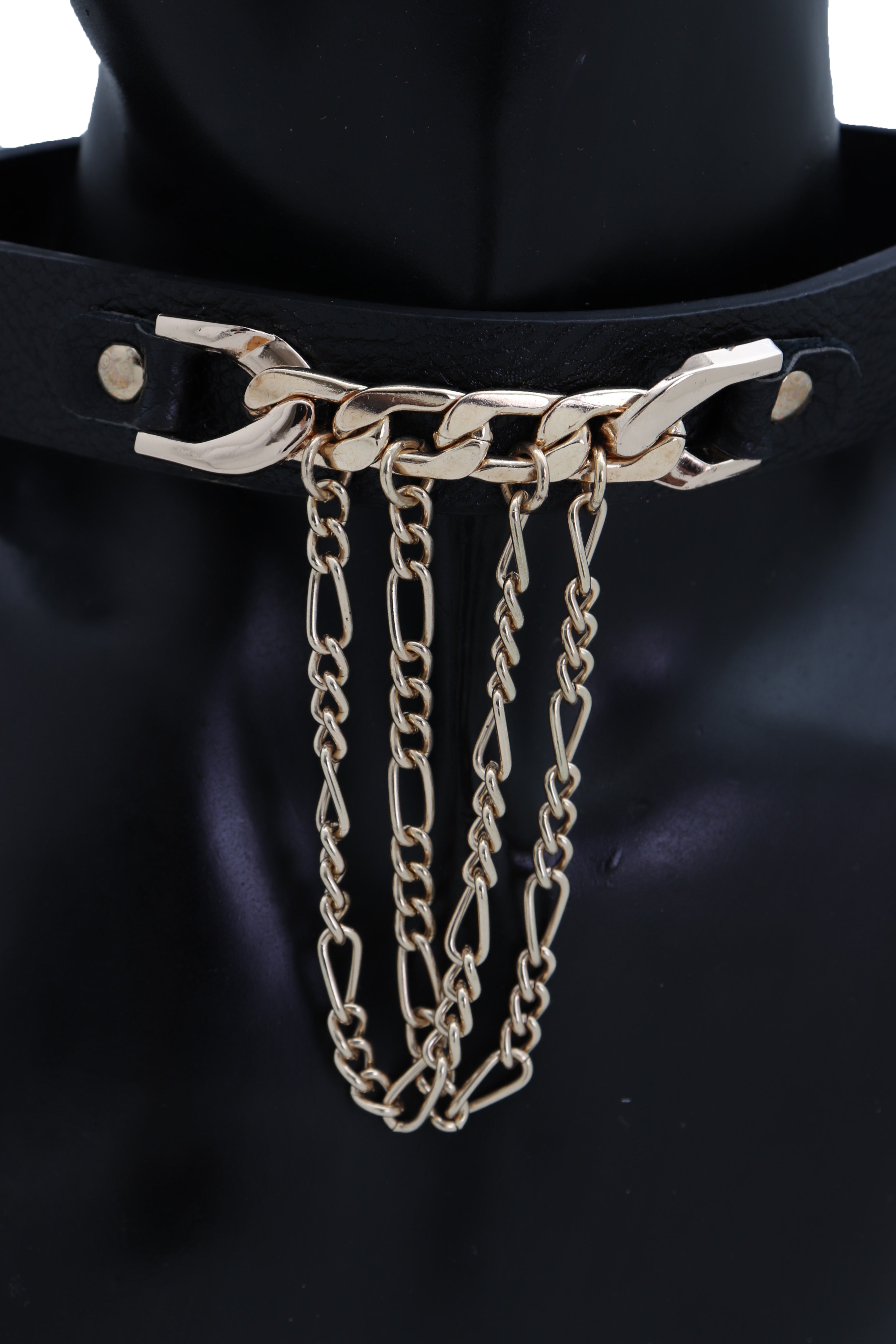 Brand New Women Fashion Gold Metal Chain Links Pendant Black Strap Cho ...