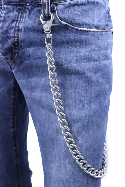 Men Silver Long Metal Wallet Chunky Chain Thick Link Jeans Bold Biker ...