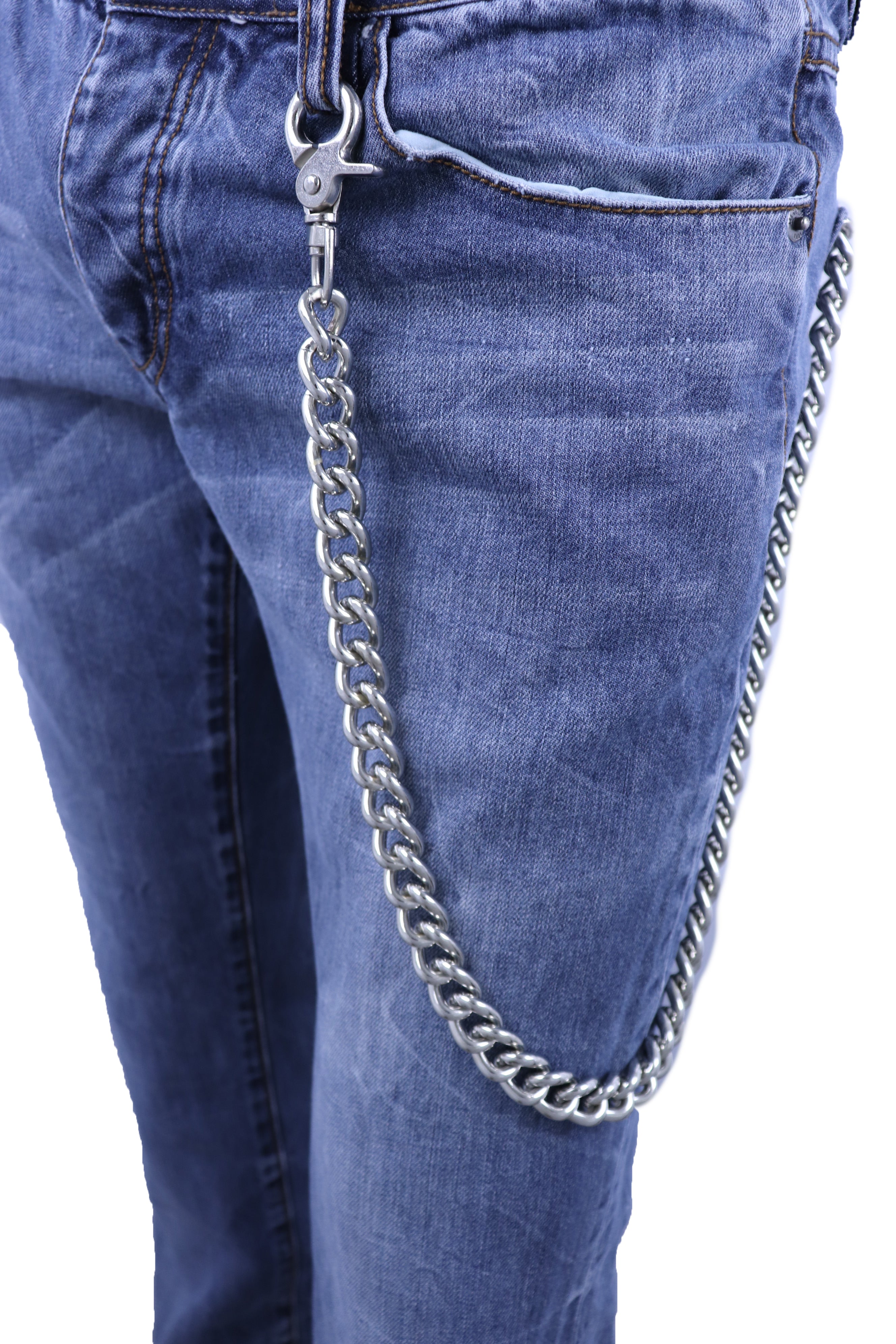 Men Silver Long Metal Wallet Chunky Chain Thick Link Jeans Bold Biker ...