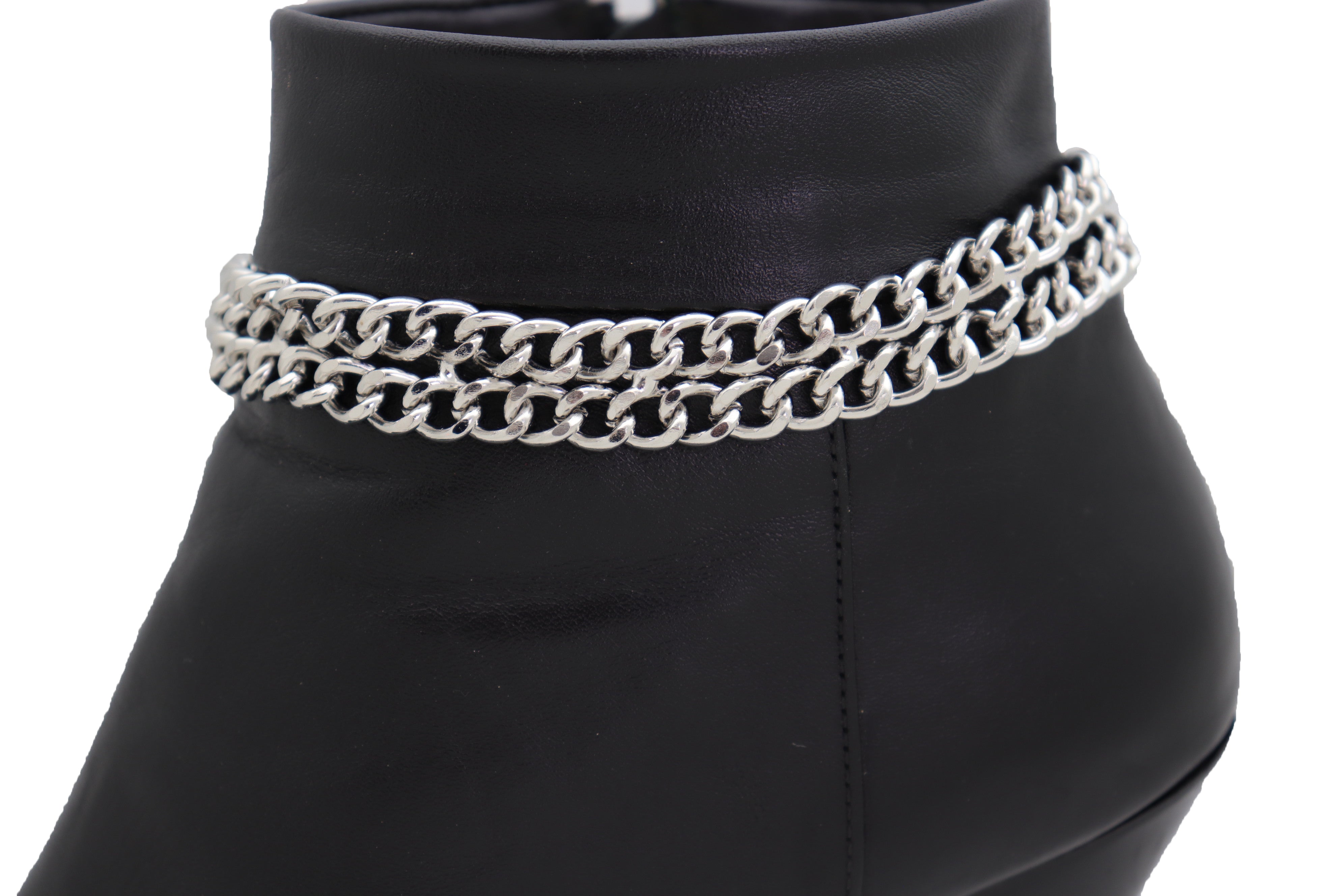 Brand New Women Silver Metal Chain Links Double Strand Boot Bracelet A ...