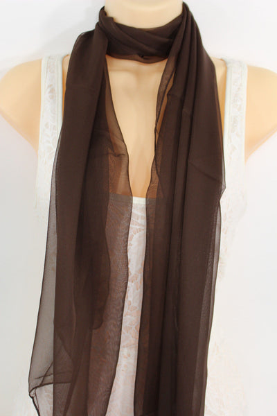 Dark Brown Dark Green Dark Blue Brown Neck Scarf Long Soft Sheer Fabri ...