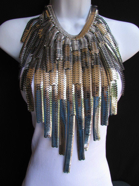 Silver Metal Links Wide Chains Multi Strand Dressy Casual 20