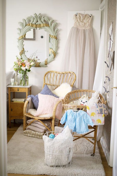 Princess baby bedroom with cane furniture