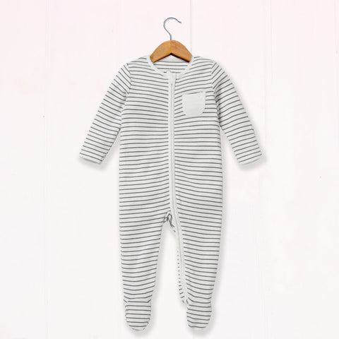 Mori clever zip grey stripe sleep suit