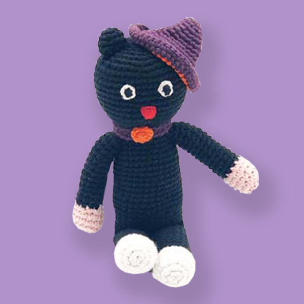 Crochet cat in hat soft toy