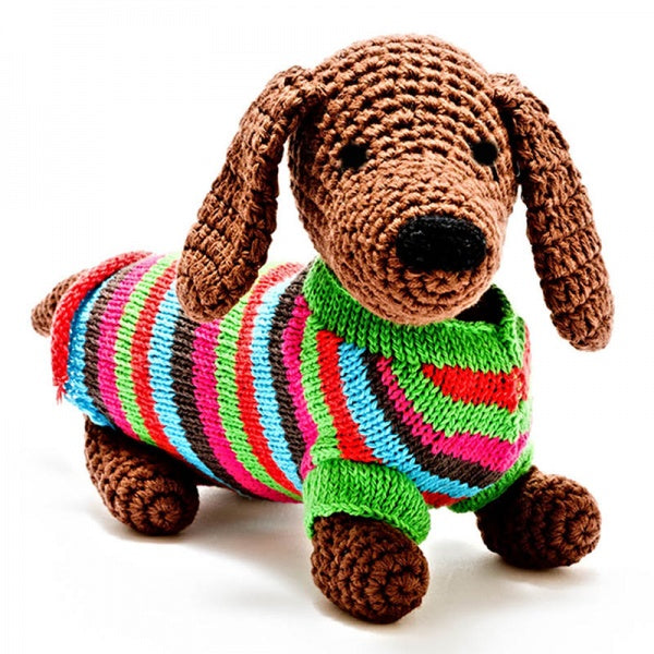 Hand Crocheted Sausage Dog baby toy