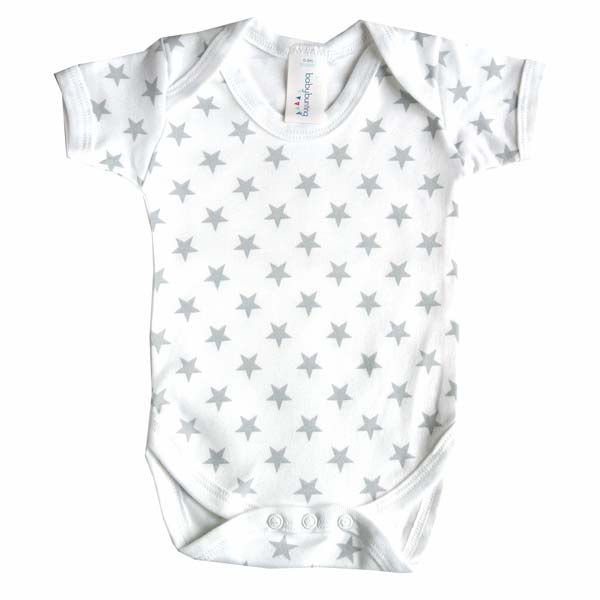 Grey star and white essential baby bodysuit t shirt