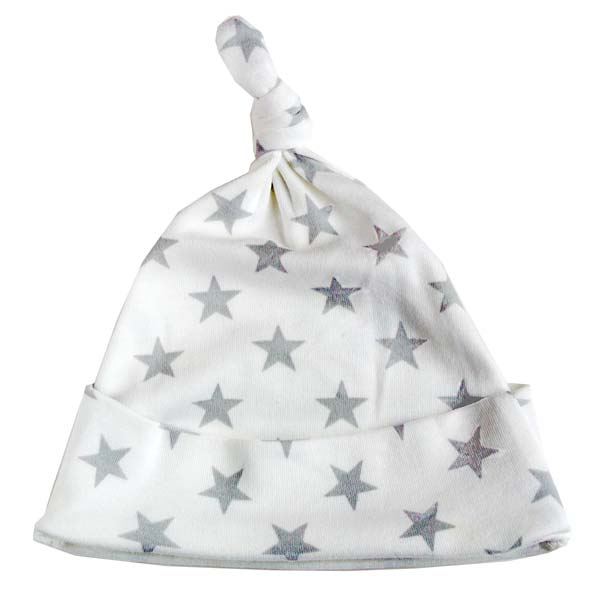 Grey and white star print knotted hat