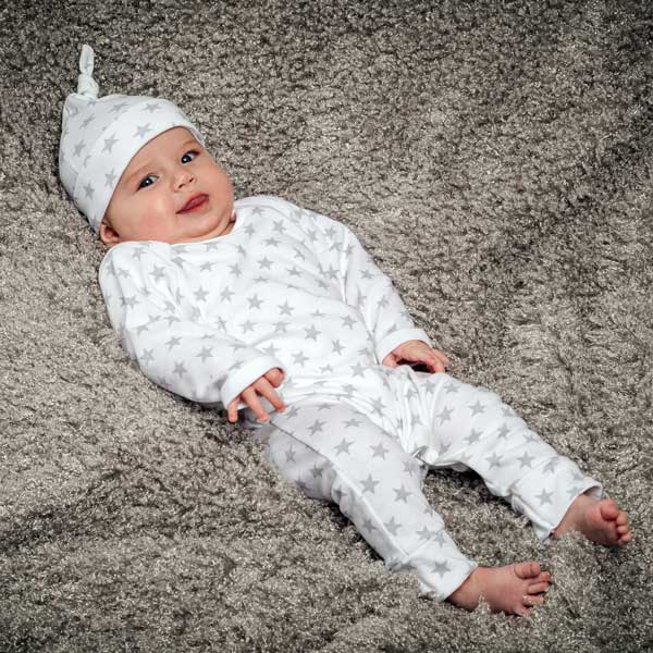 White grey star essential sleepsuit