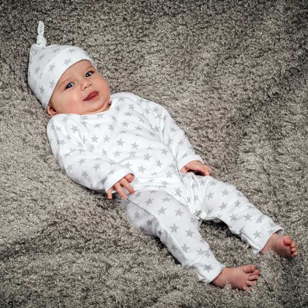 Grey and white star print rompersuit