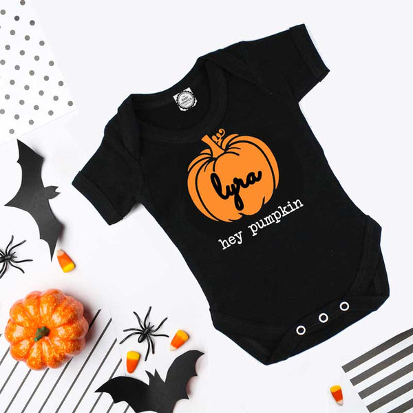 Personalised pumpkin baby Halloween bodysuit