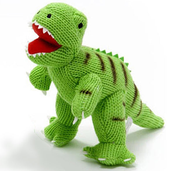 Knitted george the dinosaur baby toy