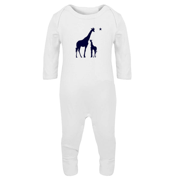 white giraffe print baby sleepsuit