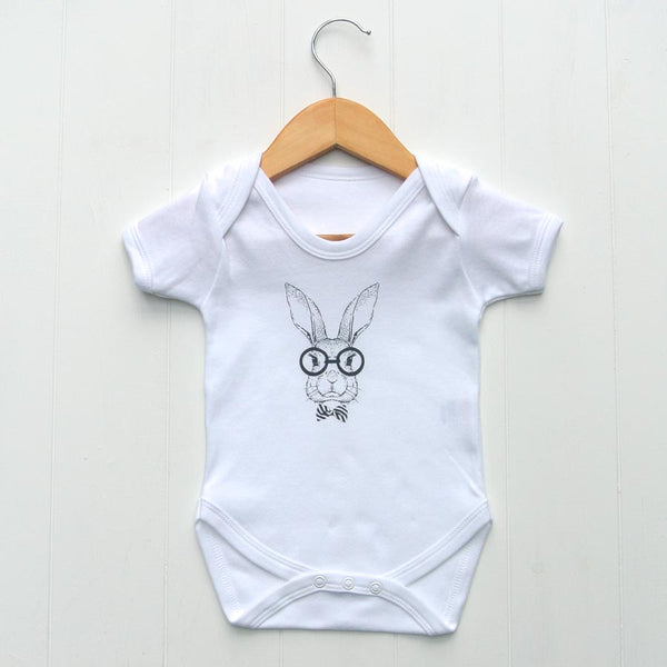 White bunny printed essential baby bodysuit