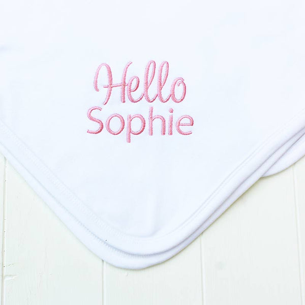 Personalised Hello Baby white blanket