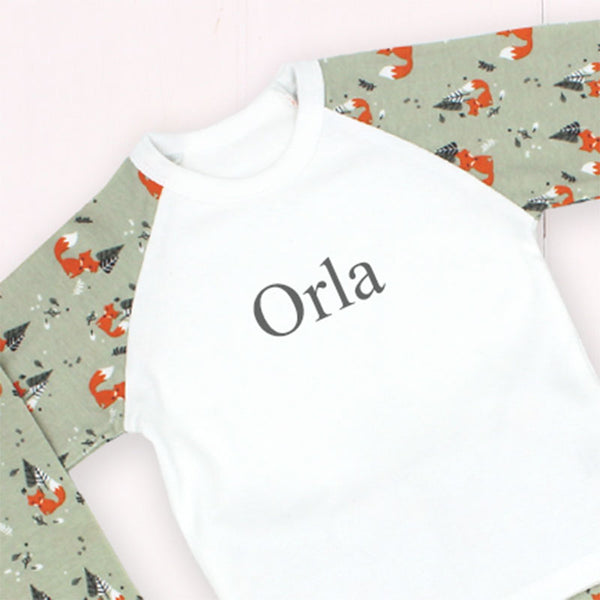 Personalised fox print toddler pyjamas
