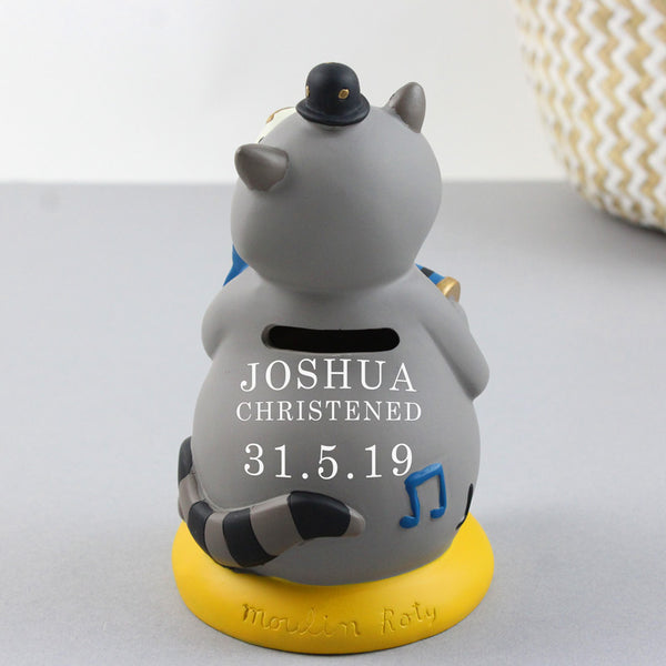 Christening car money box personalised for a baby