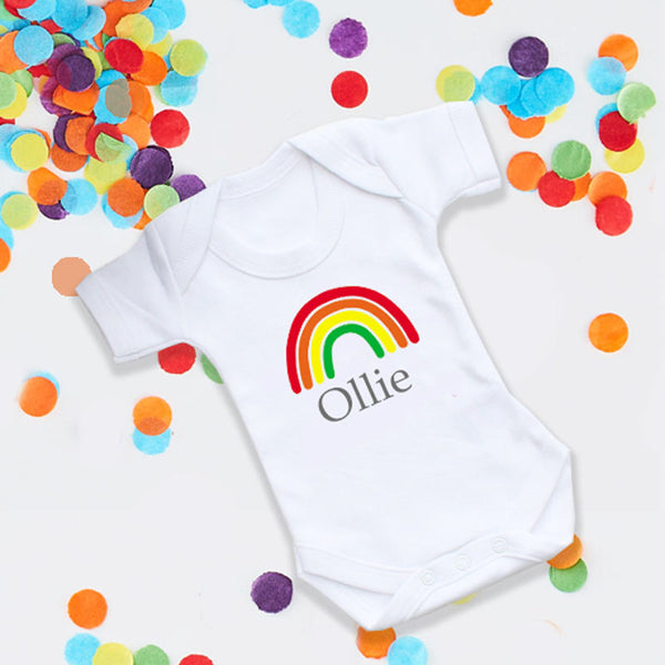 personalised rainbow baby bodysuit