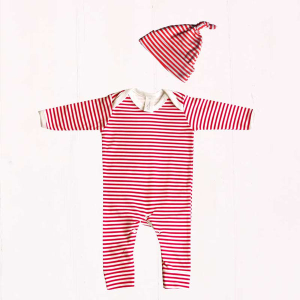 Red and white stripe gender neutral baby outfit set