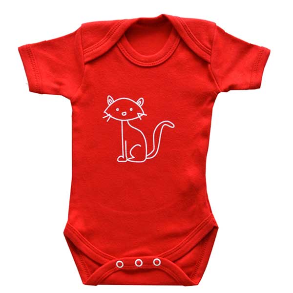 red cat print baby bodysuit