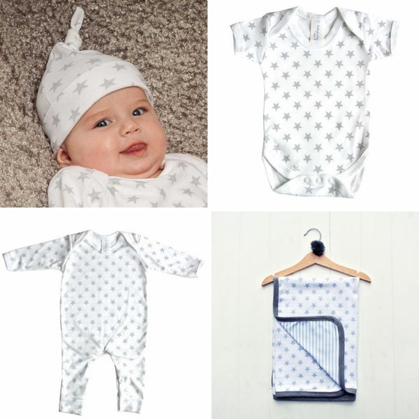 Grey star print baby clothes gift 
<p>If you are looking for something that is more on the practical side as opposed to purchasing toys, the <a title=