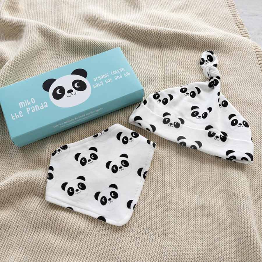 Rex London Panda Baby Hat & Bib Set