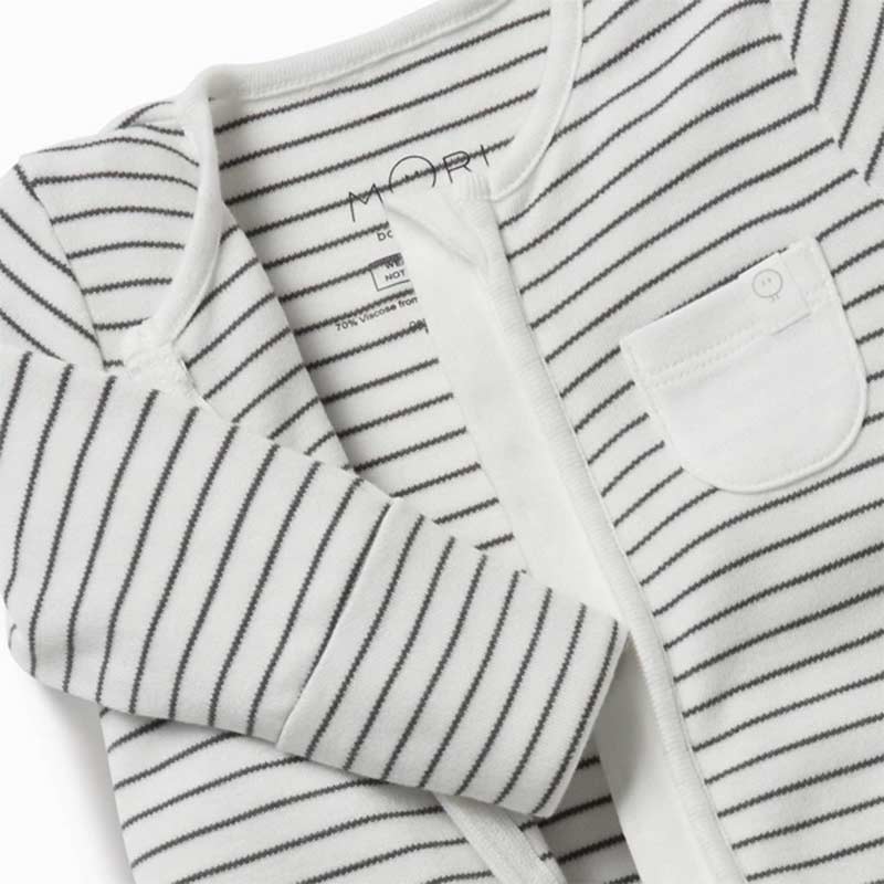 Baby Mori Grey Stripe Sleepsuit