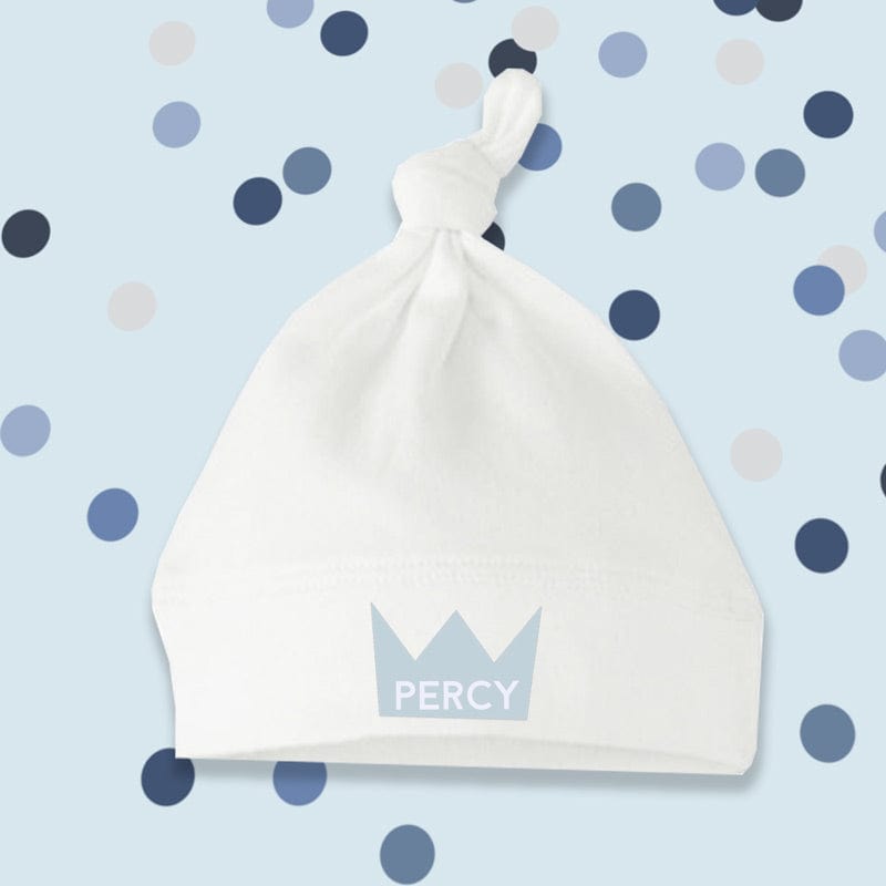 Personalised blue crown baby hat