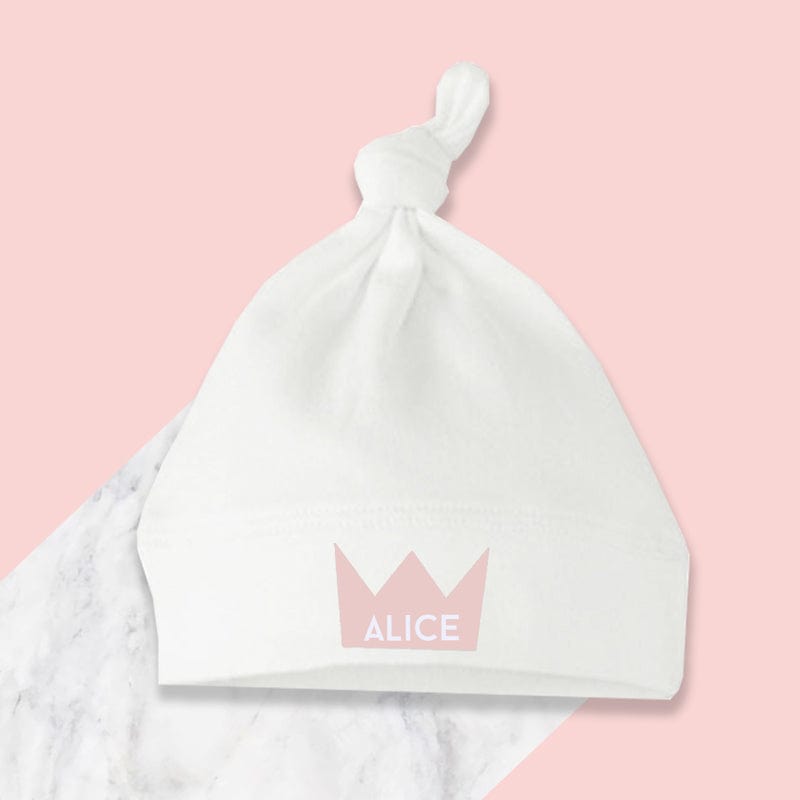Personalised pink crown baby hat