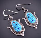 Zuni Silver and Turquoise Carved Corn Design Earring by Tracy Bowekaty 2E15V
