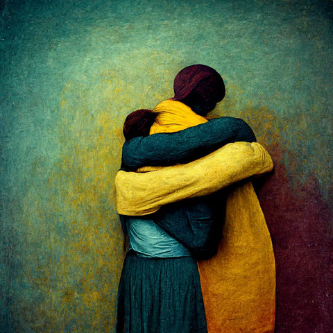 AI painting depicting two individuals hugging