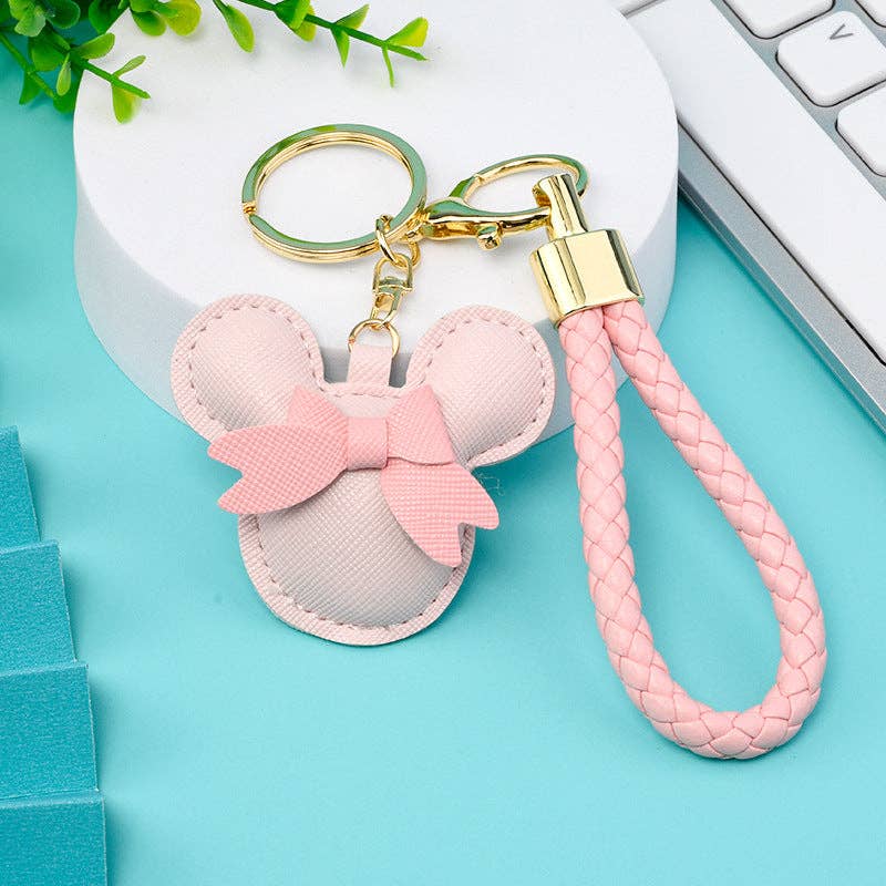 Anime Minnie Mickey Mouse Keychain Wristlet in PU Leather