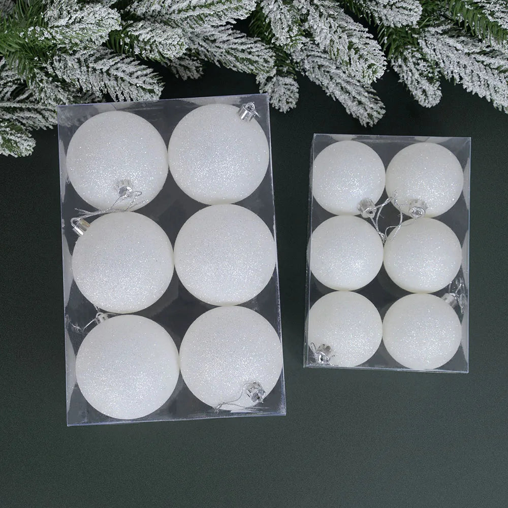 Glittery White Christmas Ball Ornaments - 6pcs - Image 6