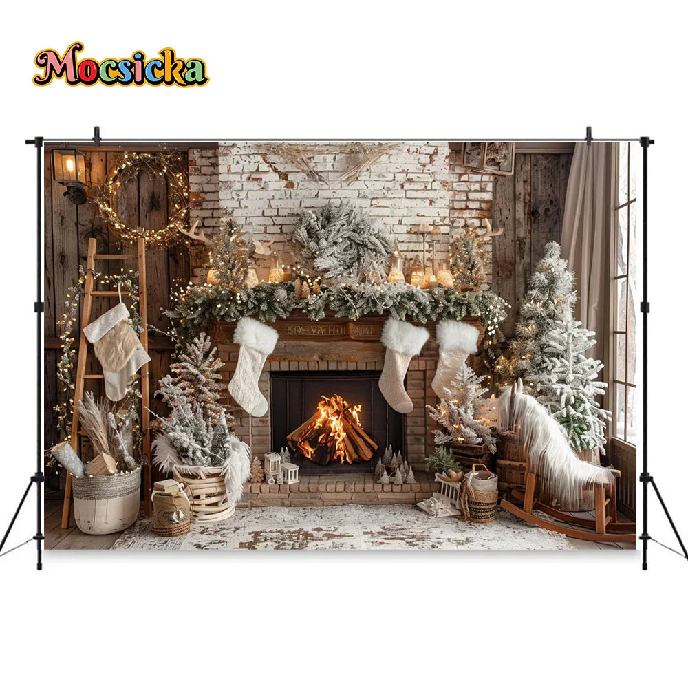 Charming Christmas Fireplace Photo Backdrop - Image 14