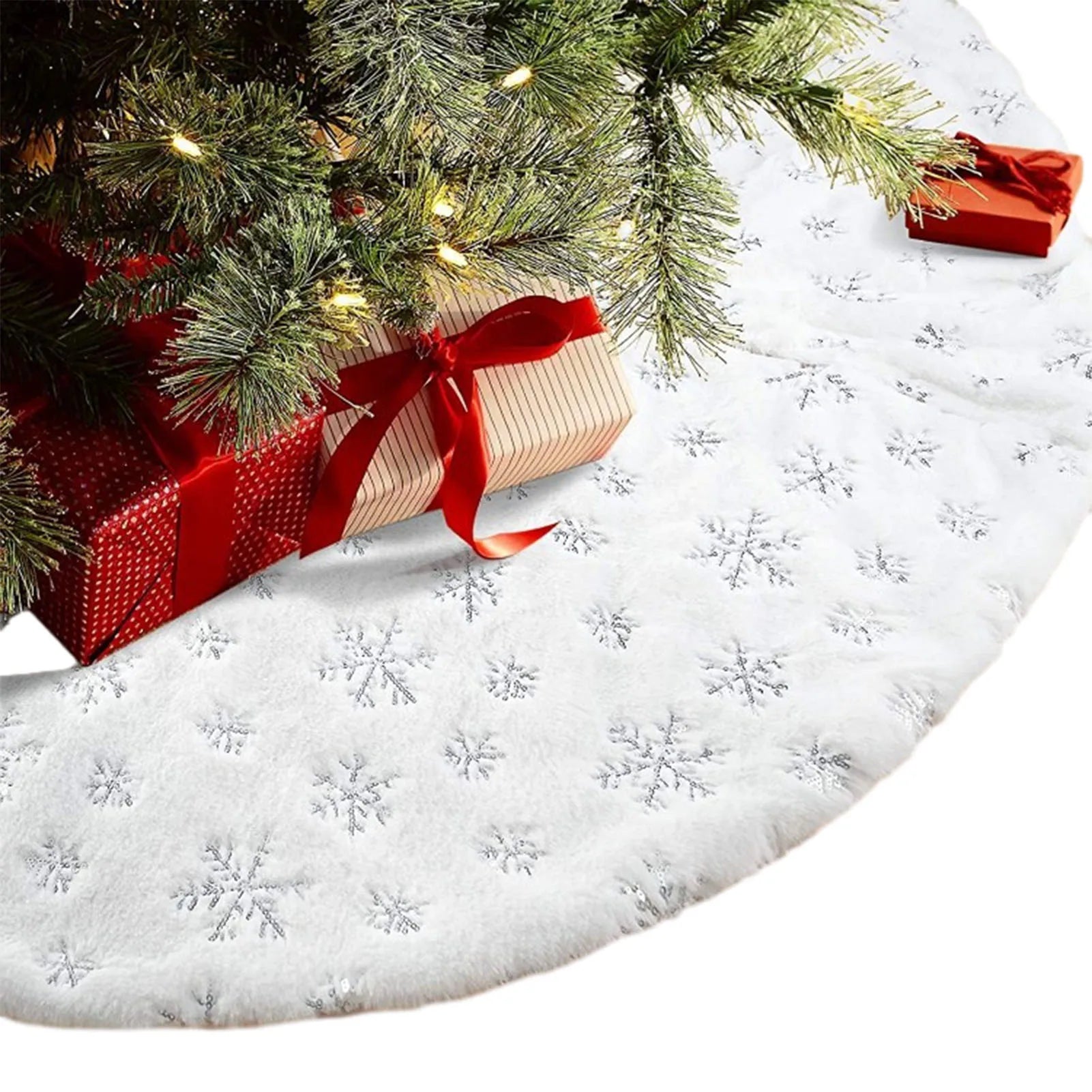 Sparkling Snowflake Plush Christmas Tree Skirt Decor - Image 12