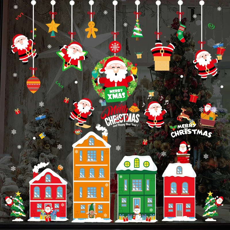 Festive Santa and Snowflake Window Wall Stickers - Image 3